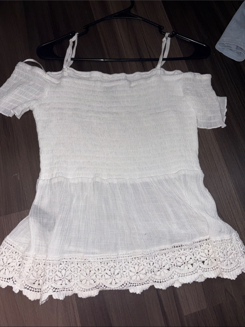 I.N. San Francisco White Off-Shoulder Crochet-Trim Camisole